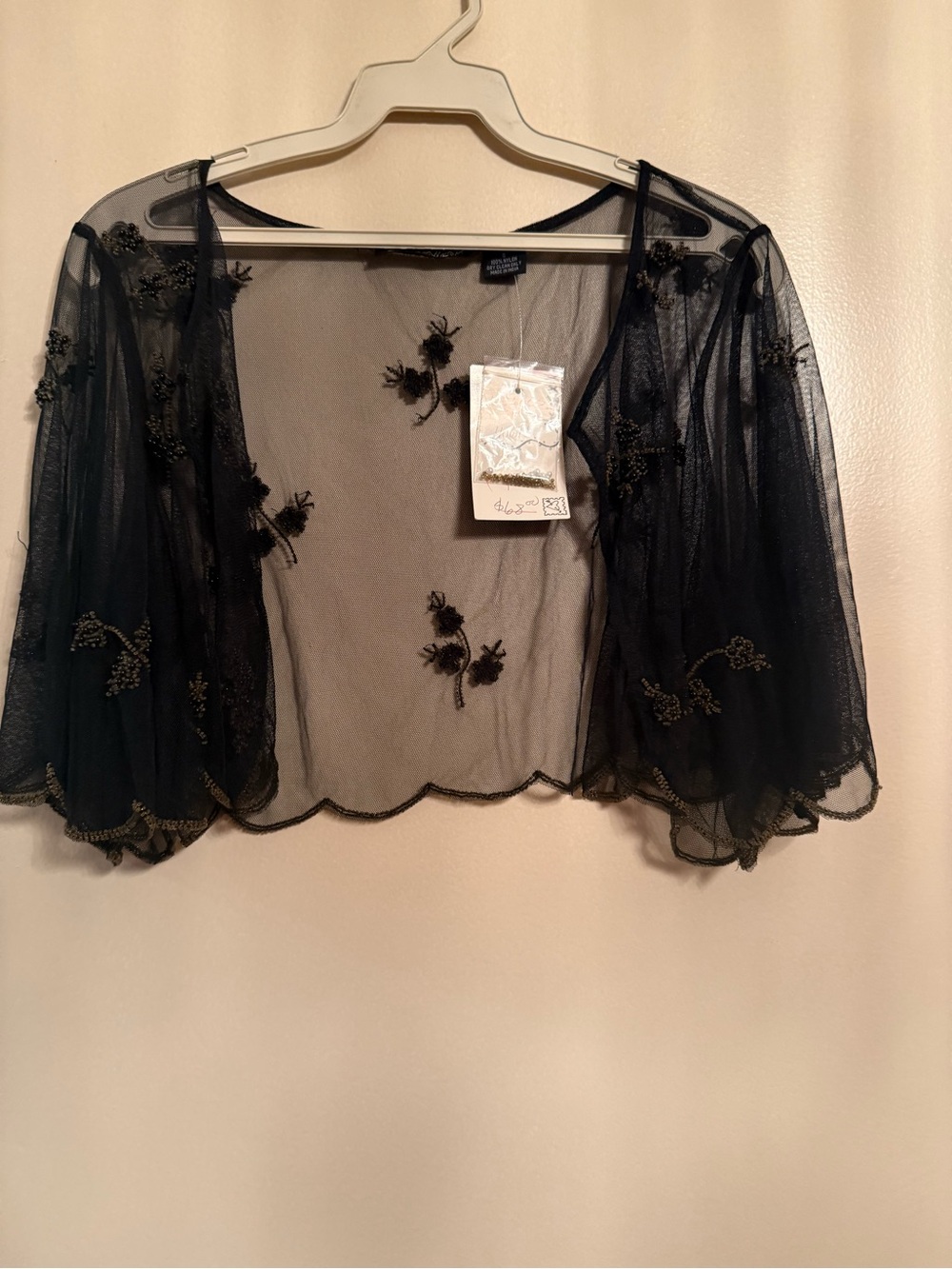Betsey Johnson Black Sheer Embroidered Bolero Shrug